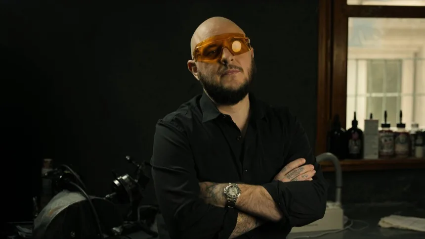 Ajuste del equipo antes de una sesion para quitar un tatuaje de lettering pequeno