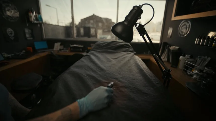 Preparacion de la zona para uno de los tatuajes en la espalda de gran formato